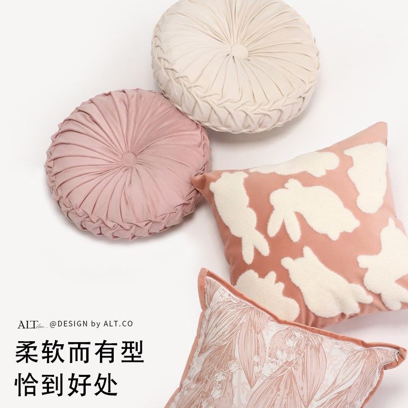 粉色沙发抱枕套不含芯客厅轻奢高级感床上靠背垫2025新款方形靠枕