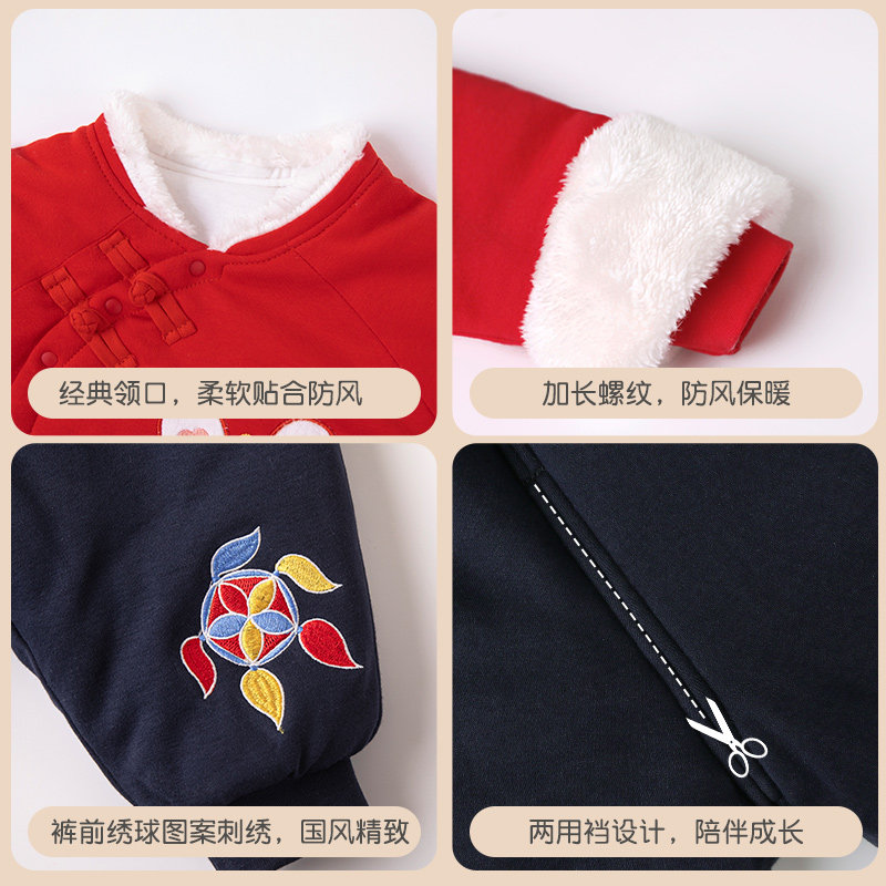 宝宝过年拜年衣服秋冬季喜庆棉衣套装婴儿新年周岁礼服男女儿童龙