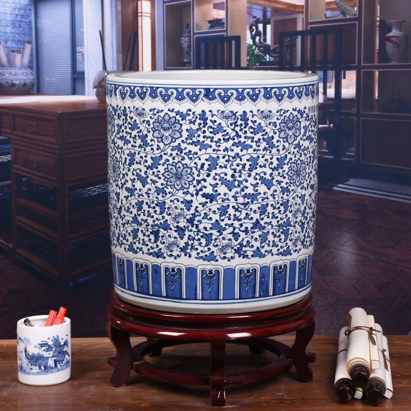 景德镇陶瓷器青花瓷箭筒花瓶直筒书画缸卷轴缸字画收纳雨伞桶画缸
