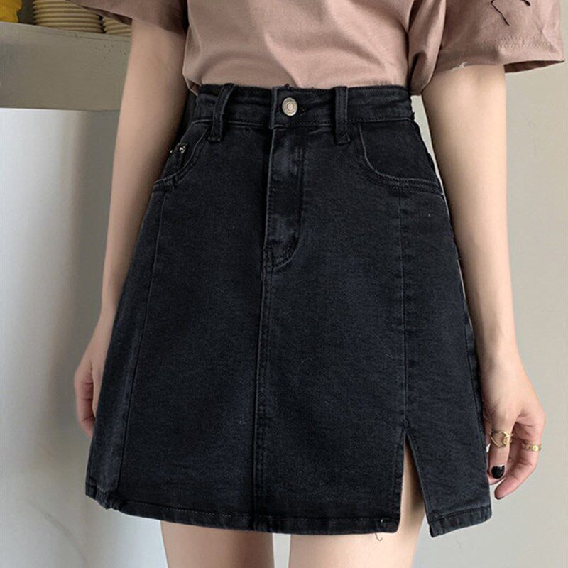 高腰牛仔短裙女夏季大码胖妹妹MM内衬防走光a字裤裙包臀裙半身裙