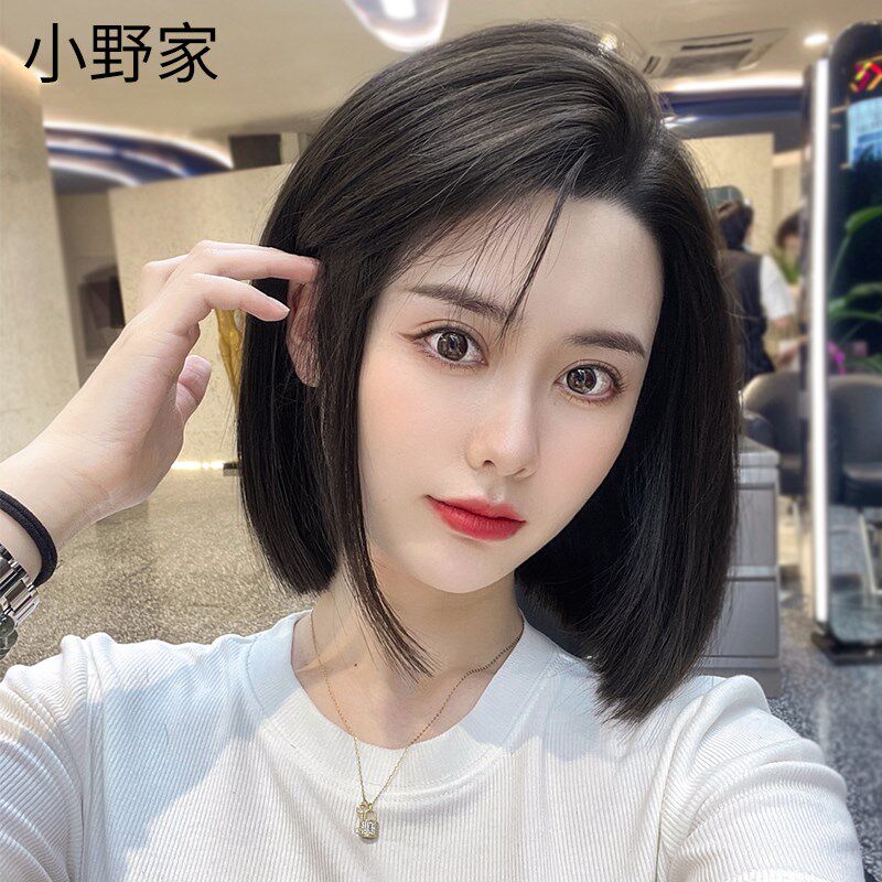 假发女短发造型波波头双递针全真发气质中分自然空气刘海全头套