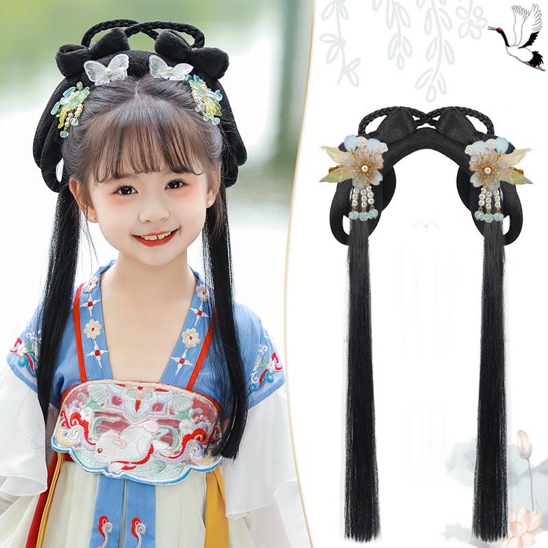 儿童汉服头饰假发一体式发箍日常古装盘发造型古风新年发饰垫发包