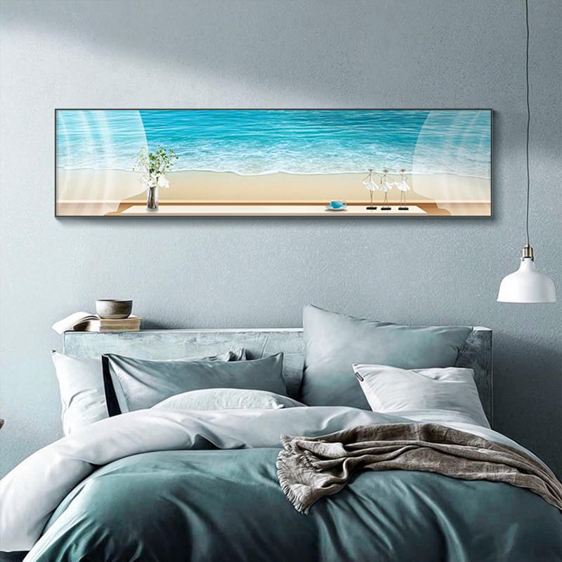 温馨主卧室床头装饰画大海风景挂壁画客厅沙发背景墙清新粉蓝色横