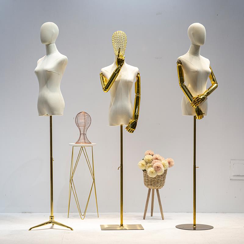 女模特道具金色手臂橱窗高档展示架婚纱人台体半全身服装店模特架