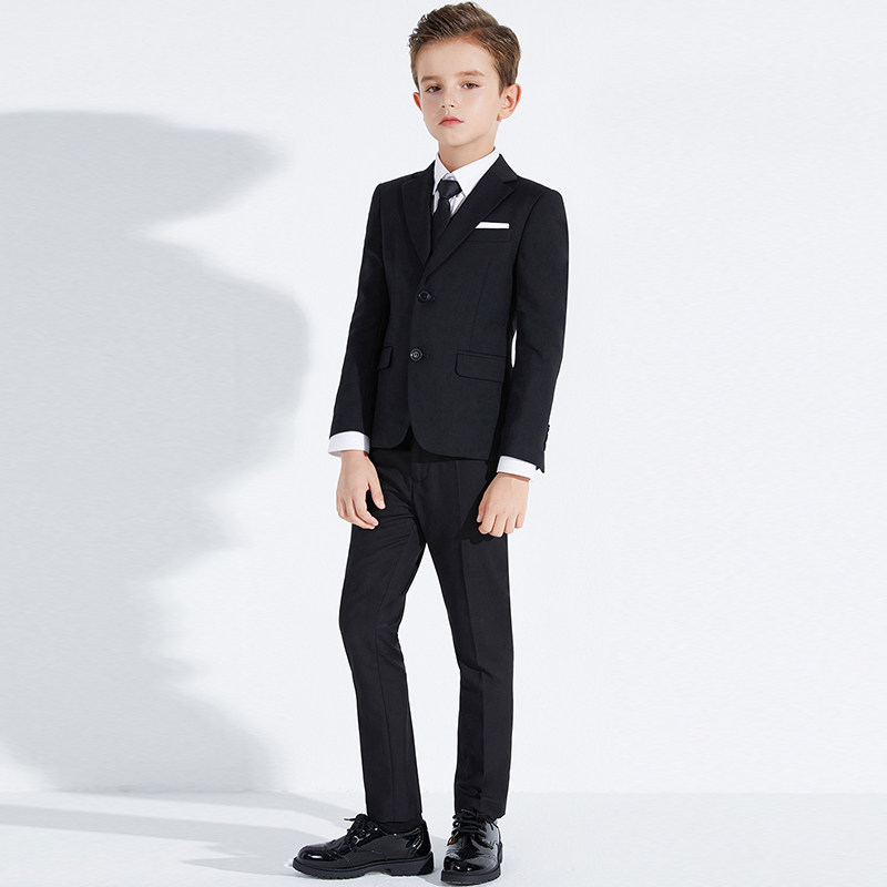 男童礼服黑色儿童西装套装男童钢琴演出服主持人礼服男童比赛表演
