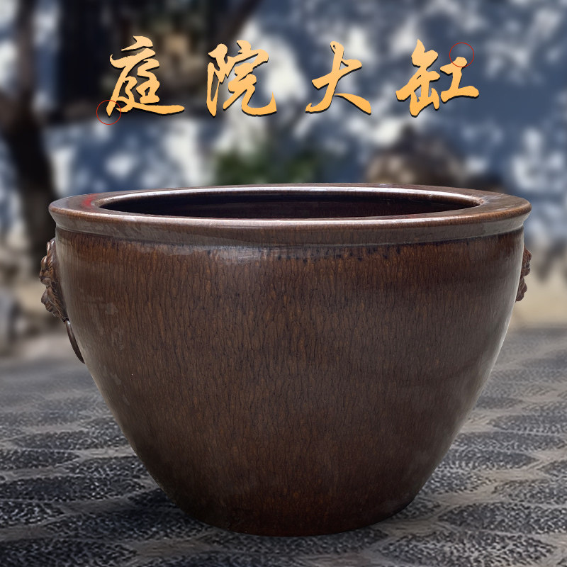 景德镇陶瓷大缸锦鲤金鱼缸仿古特大号荷花缸庭院大水缸招财狮耳缸