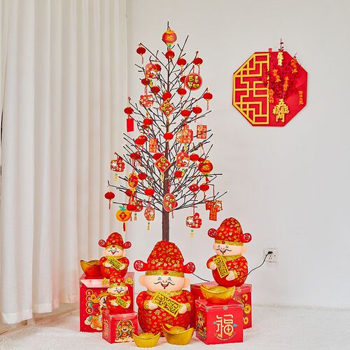 元旦新年装饰场景布置摆件商场酒店前台橱窗喜庆发光树灯红包灯树