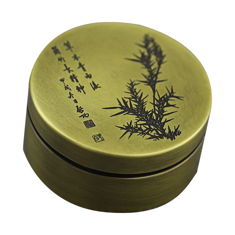 同和纸庄 铜墨盒 仿旧仿古铜制墨盒 文房四宝 圆形雕刻59黄铜墨盒
