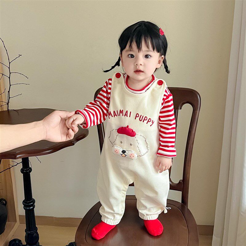 婴儿衣服春装连体衣男宝女孩春季周岁礼服背带裤分体套装一岁爬服