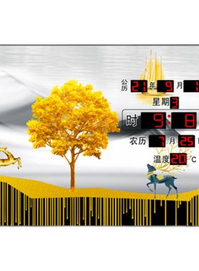 新款万年历电子钟冰晶 超薄装饰画挂钟表闹铃 报时温度创意