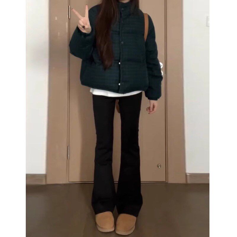 美式黑色微喇叭牛仔裤女秋冬加绒2024新款小个子宽松直筒阔腿裤子