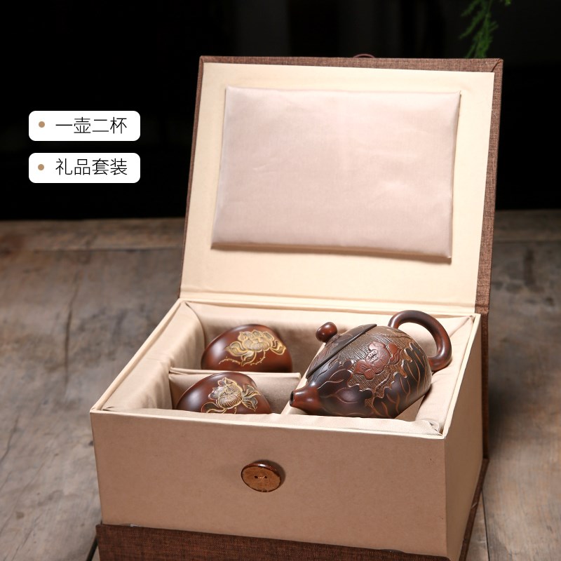 梁业兰钦州坭兴陶茶壶泡茶壶浮雕西施壶纯手工壶荷花壶茶具套装