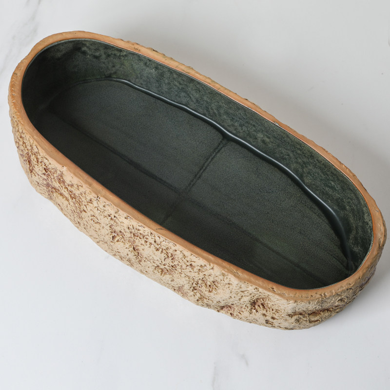 大口径无孔水仙花盆仿石陶瓷睡莲碗莲特大号水培花器养鱼鱼缸桌面