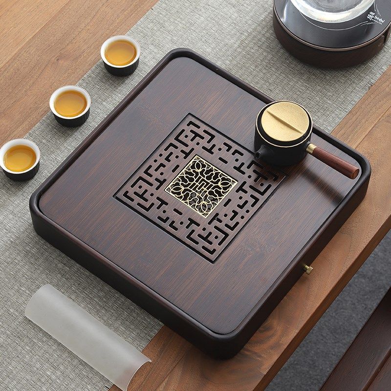 竹茶盘2025新款家用储排水两用方形托盘实木茶具干泡台功夫茶台盘