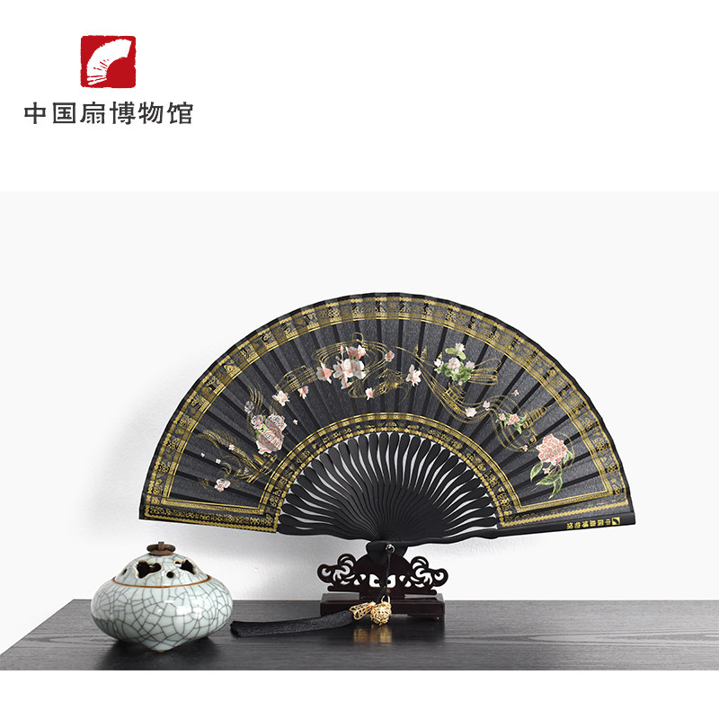 【中国扇博物馆】凤鸣花开折扇镂空香囊流苏吊坠杭州文创扇子古风