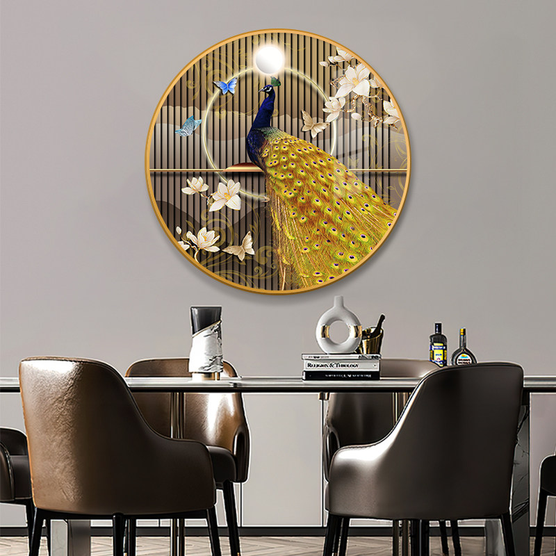 轻奢风孔雀玄关装饰画现代高档餐厅挂画 可客制化LED晶瓷壁画