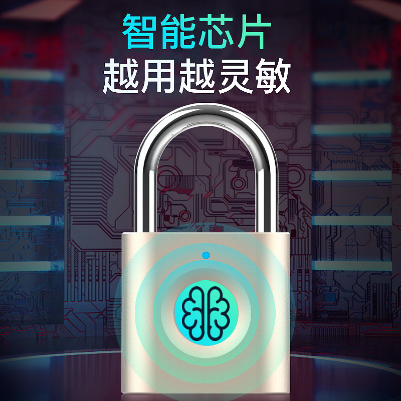 指纹锁小锁迷你小挂锁家用不锈钢锁指纹柜子挂锁防盗小锁头箱子锁