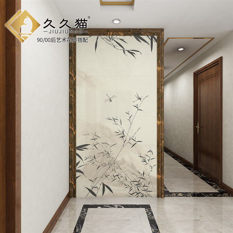 新中式写意竹子玄关走廊背景墙宋氏美学屏风燕子图案定制瓷砖画