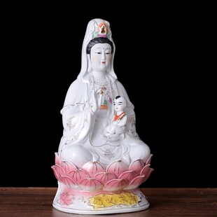 陶瓷送子观音家用观音菩萨摆件佛像求子观世音菩萨中式人物