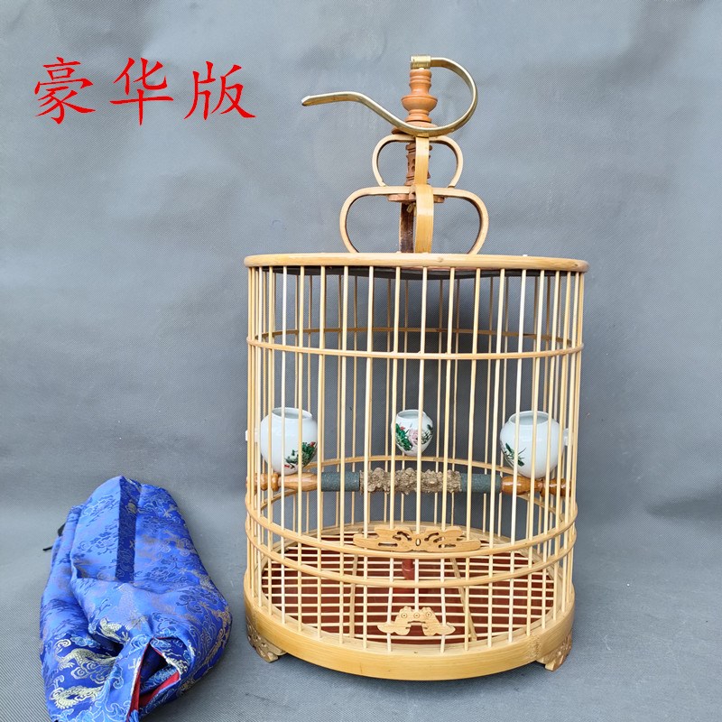 画眉鸟笼子竹制鸟笼配件 精品鸟笼圆笼蜡嘴鸟笼全套圆笼