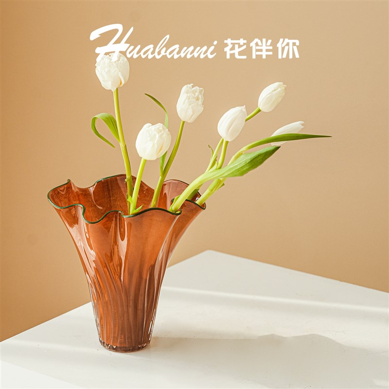 大口径白菜羽毛球口径玻璃花瓶北欧简约客厅插花郁金香洋桔梗ins