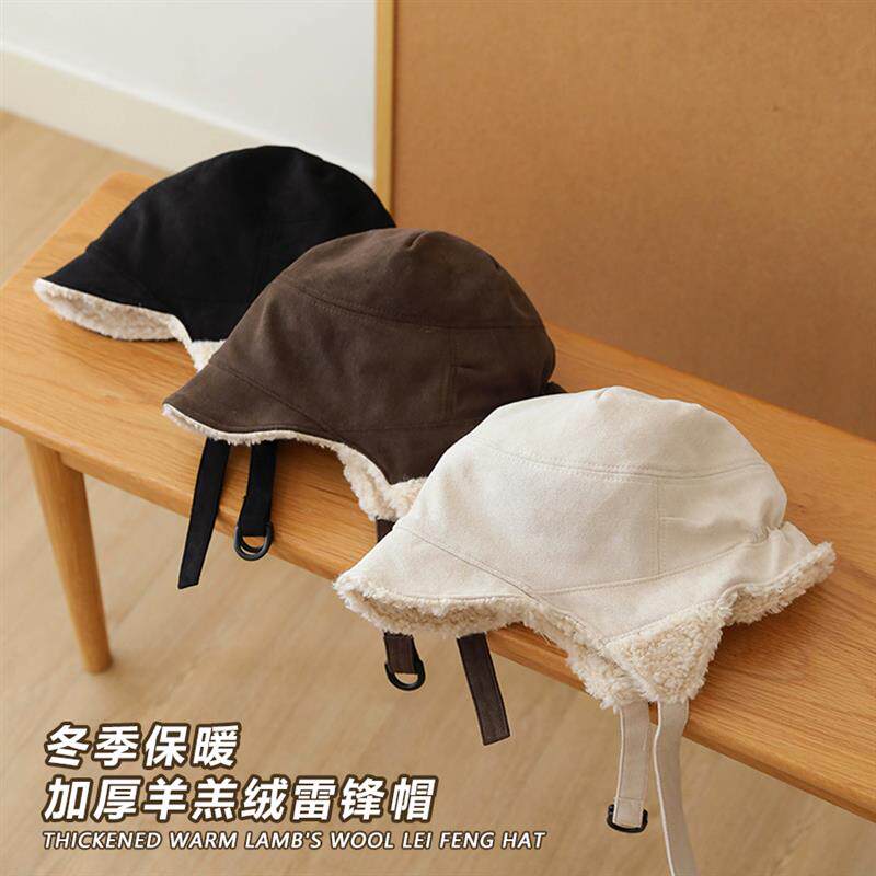 加绒羊羔绒飞行帽女生日系可爱护耳帽冬季加厚保暖雷锋帽男生潮人