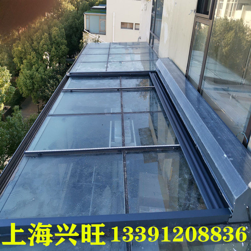 玻璃房隔热阳光房遮阳棚户外遮阳棚铝合金顶帘顶棚摇电动天幕帘