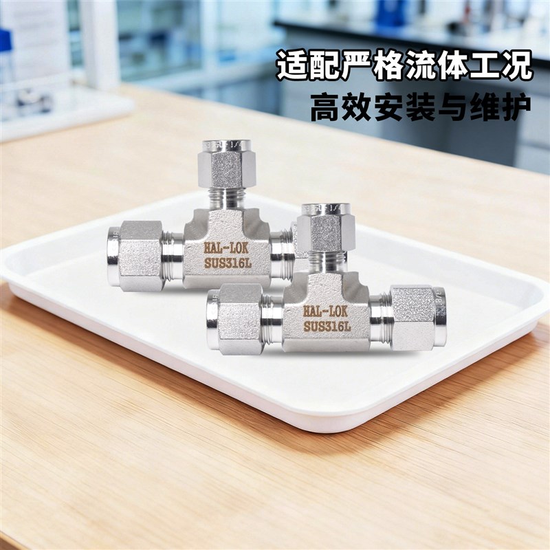 316L不锈钢卡套变径三通接头异径管道接头1/2转1/4 3/8 NPT连接