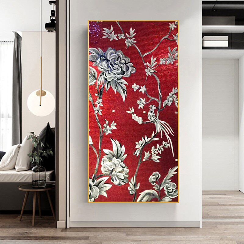 新中式花鸟马赛克剪画壁画背景墙瓷砖玄关拼图拼花客厅装饰挂画