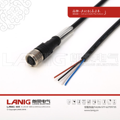 精品朗景M12直头弯头A型3 4 8 12P芯公母头传感器连接器插头插座