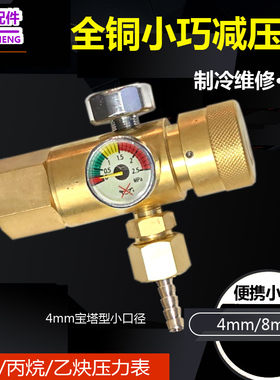 双表头款 全铜小巧氧气表减压器 防摔丙烷表8/4mm气焊制冷压力表