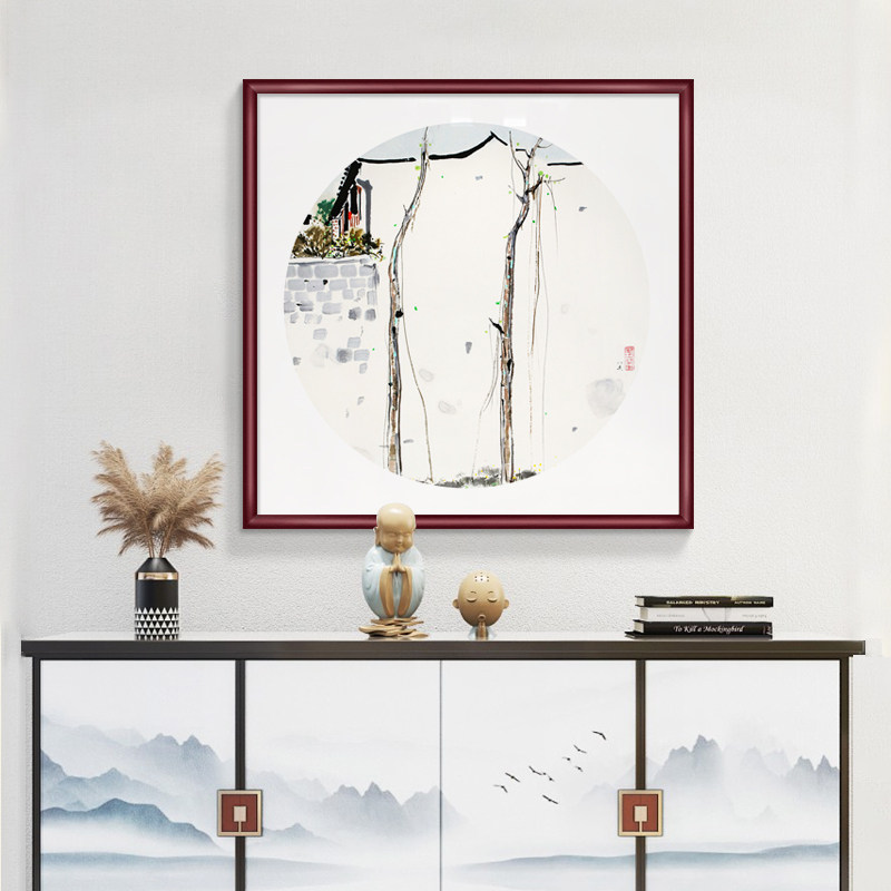 吴冠中水墨画新中式进门玄关装饰画斗方餐厅饭店民宿挂画堂前燕