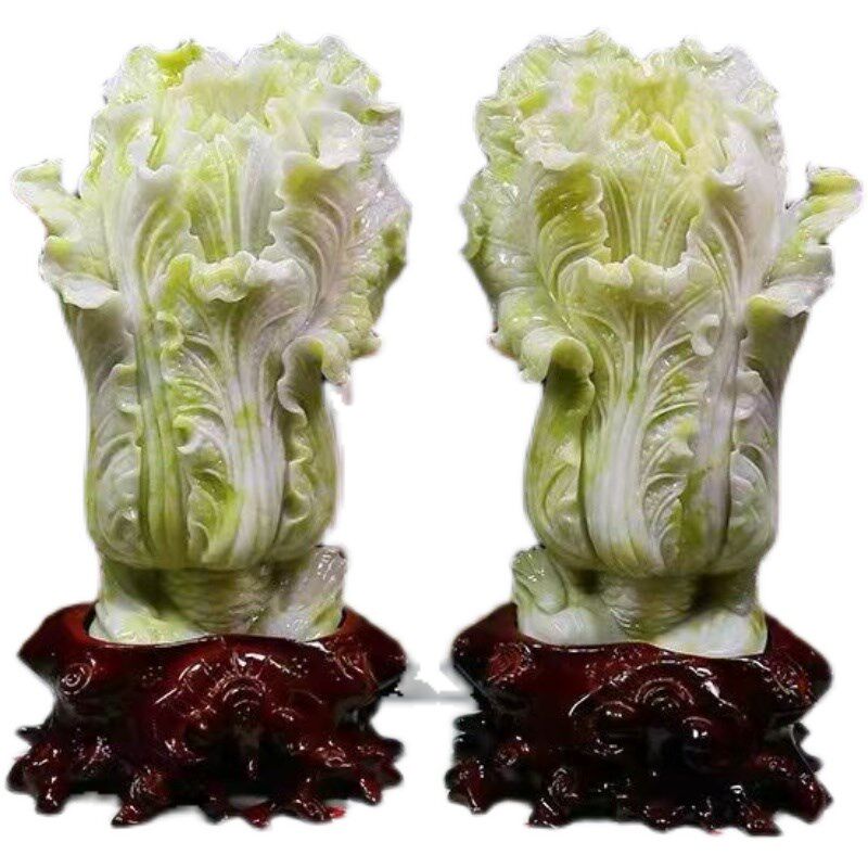 包邮天然岫玉立即发财玉白菜摆件客厅玄关摆饰蓝田玉百财办公装饰