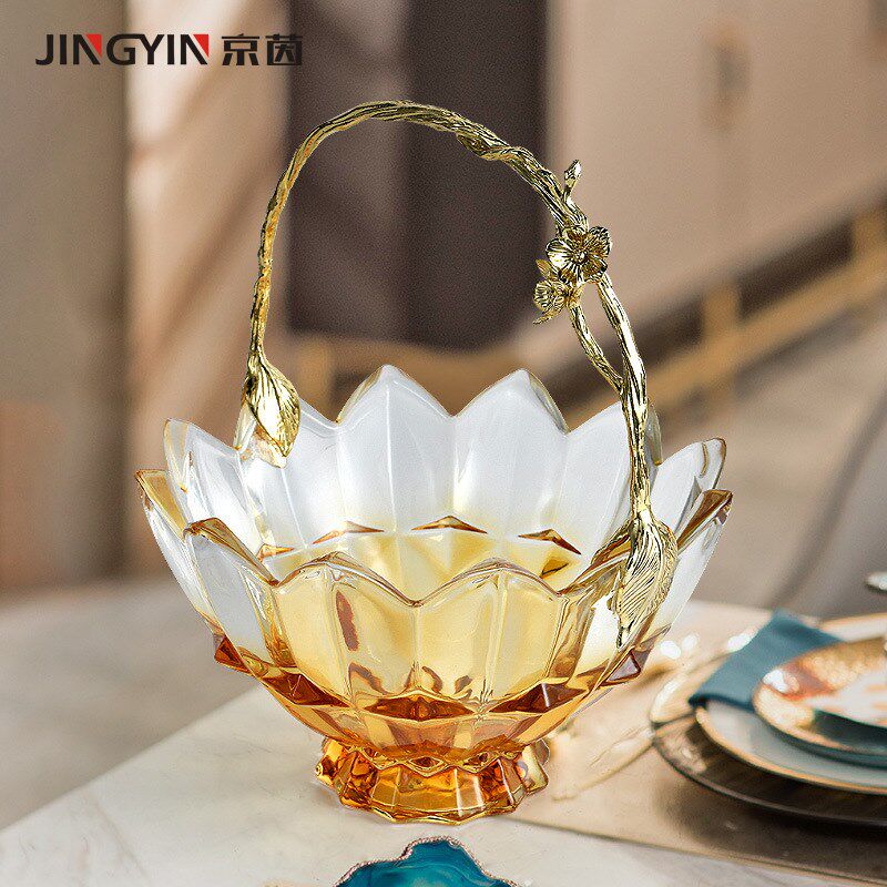 玻璃果盘样板房餐厅装饰盘高级感水果提篮家用客厅茶几创意摆件