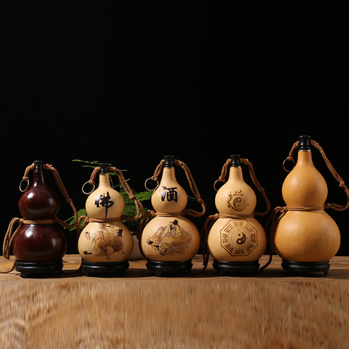 天然酒葫芦装酒水器皿户外随身水壶蜂蜡防渗漏仿古酒瓶摆挂件家居