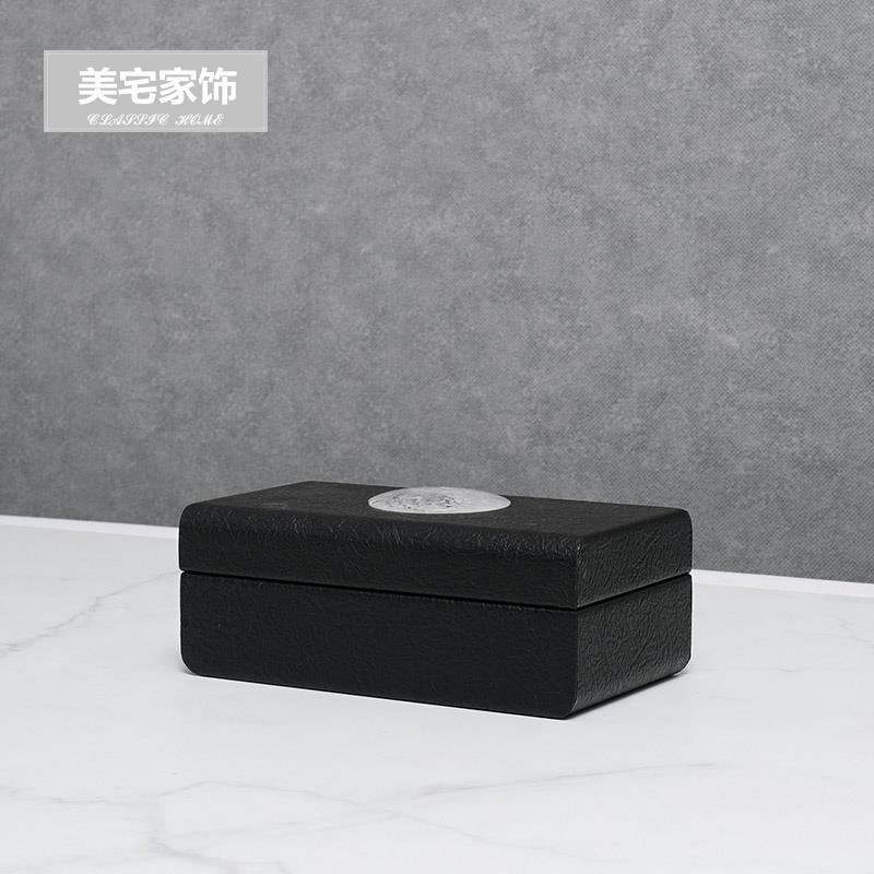 新中式黑白手绘陶瓷花瓶圆形小口插花花器客厅餐桌首饰盒摆件组合