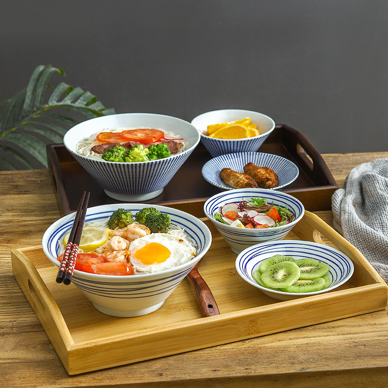 日式陶瓷餐具家用早餐拉面碗碟一人食套装牛肉汤面饭碗复古托盘