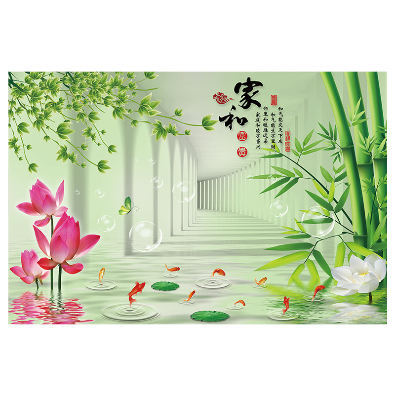 2021流行电视背景墙贴纸墙面装饰墙壁贴画客厅九鱼图整张自粘墙纸