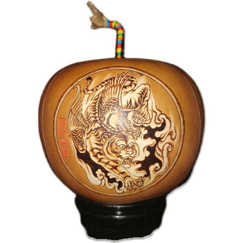 坐忘堂 天然葫芦手工 狮虎龙 烙画转印 客厅电视柜玄关装饰品摆件