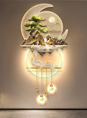 迎客松新中式玄关发光装饰画山水LED灯光挂画立体人体感应壁画灯