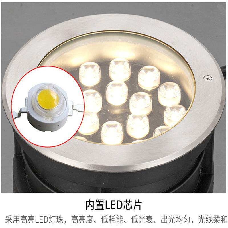 LED可调角度水底地埋灯不锈钢七彩水景灯水下灯嵌入式水池埋地灯
