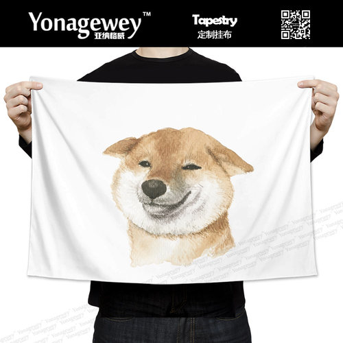 可爱秋田犬柴犬汪星人周边插画卧室床头装饰海报背景墙布挂布挂毯