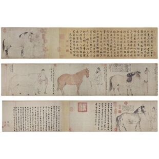 北宋李公麟五马图工笔马国画临摹画稿高清微喷客厅卧室书房装饰画