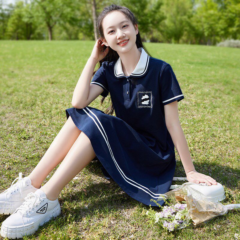 中学生连衣裙海军风初中生少女裙子2024年夏季新款夏装海军领高中