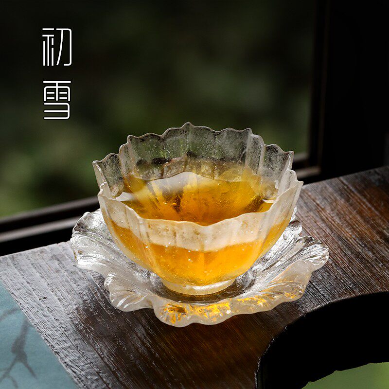冰冻烧琉璃杯荷花主人杯单杯女个性轻奢茶道杯子个人专用大口茶杯