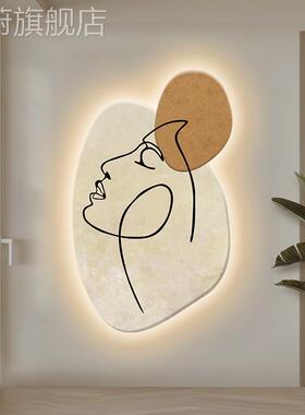 网红北欧抽象人物玄装饰画带le氛围灯画客厅走关廊尽头挂画发d光
