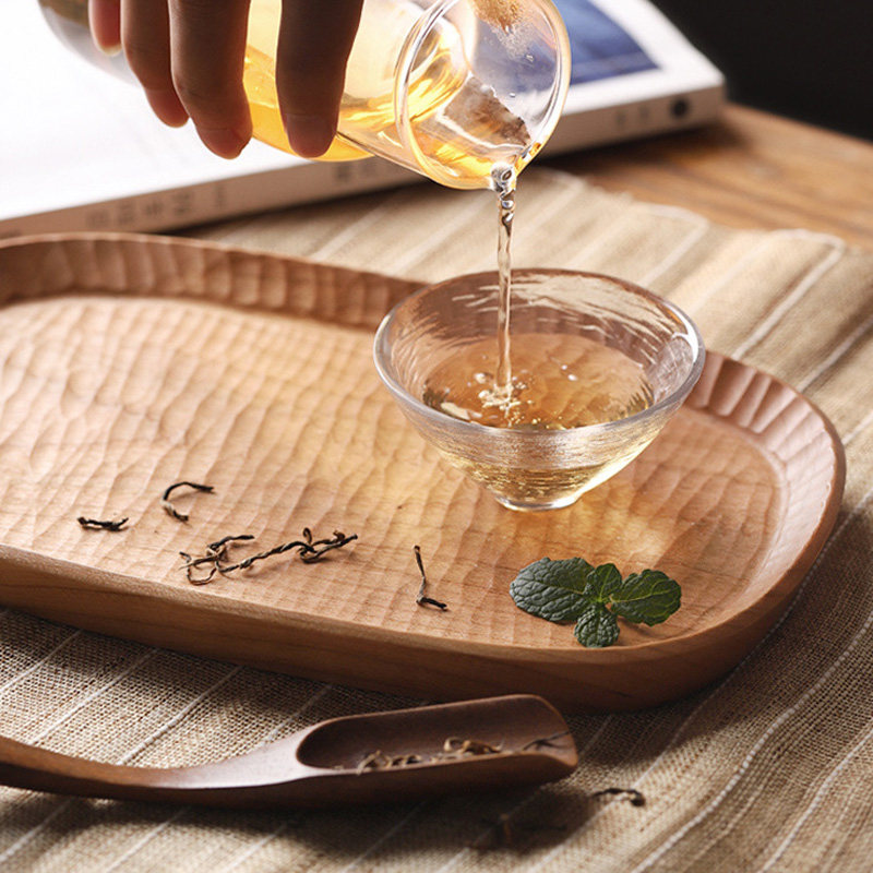 咖啡迷你小托盘手工刻槽实木椭圆形茶盘点心盘糖果盘创意刻痕盘