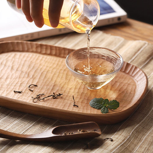 咖啡迷你小托盘手工刻槽实木椭圆形茶盘点心盘糖果盘创意刻痕盘