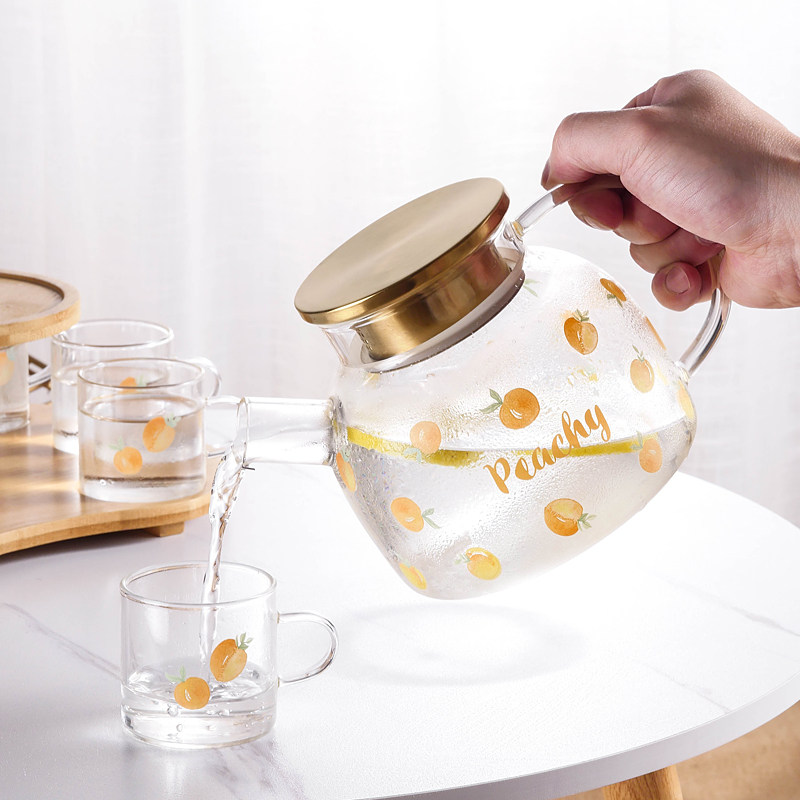 玻璃冷水壶套装花茶水果茶壶耐热泡茶器凉水开水托盘泡柠檬果汁壶