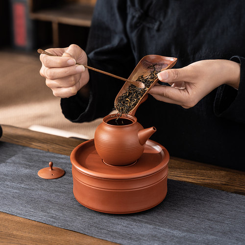 黄铜手工茶荷高档中式紫铜錾刻茶则装茶器茶叶铲功夫茶具配件套装